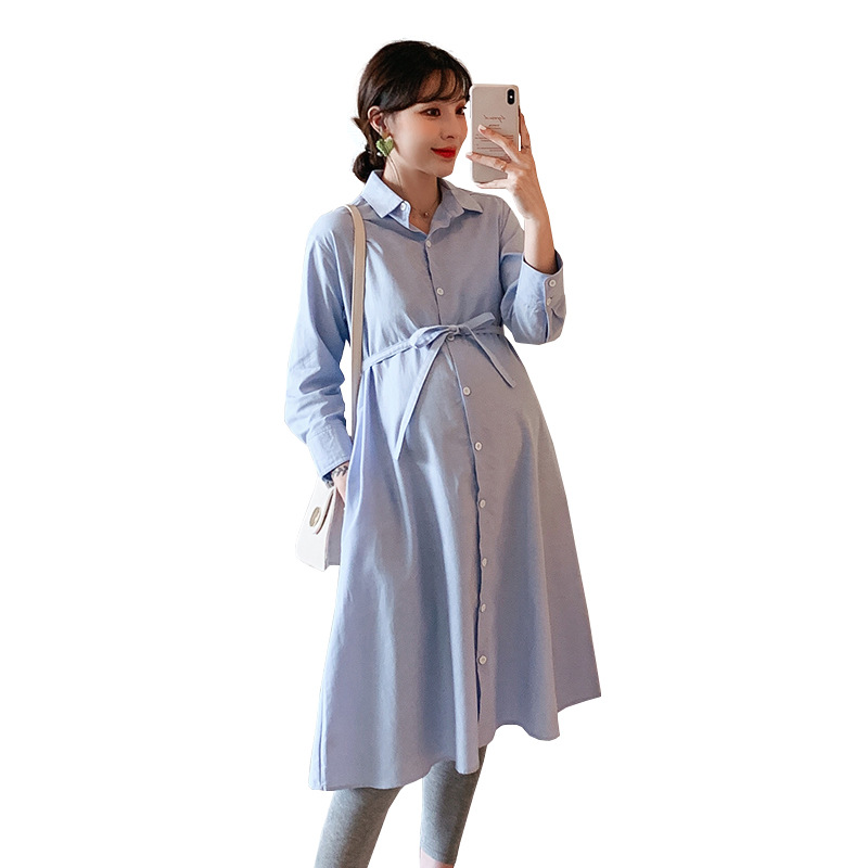 Maternity Clothes Pregnancy Dress Maternity Dress Spring Maternity Dress Cotton Lapel Straight