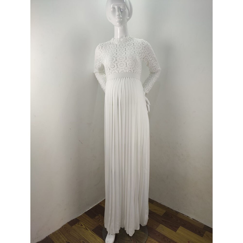 Slim Straight Lace Maternity Photography Props Pleated Pregnancy Dress Photography Maternity Dresses For Photo Shoot Vestidos