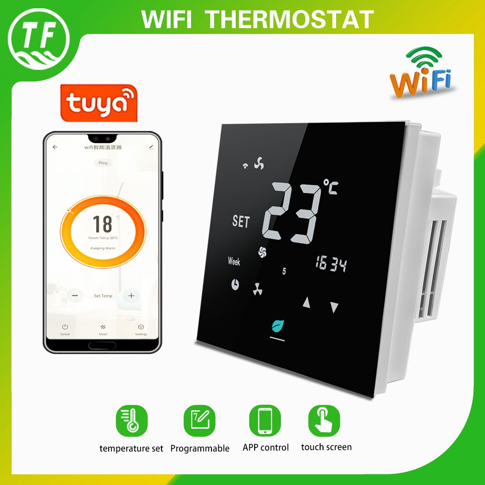 5A Tuya Wifi Smart Fan Coil Touch Screen Thermostat 220VAC Weekly Programming for Air Conditioning Temperature Cooling Heating