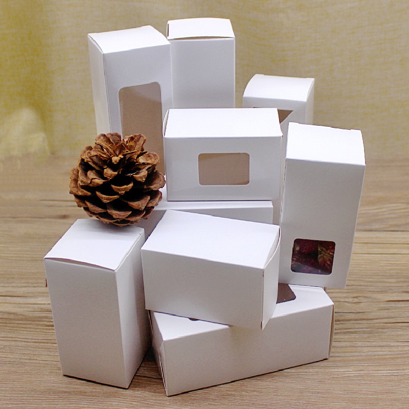 10pcs 5cm series size retangular window packag boxes 5x5x8/10/12/15/20cm paper box white home party suppiles box