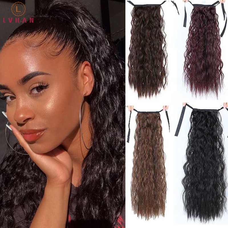 Weilai extensions syntetisk wrap on clip hestehaler majs bølget hestehale hårstykke ombre brun rød falsk hår lang hestehale paryk