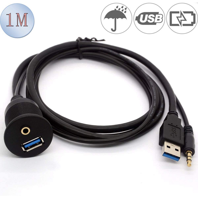 Usb Auto Mount Kabel 3.5Mm + USB3.0 Aux Extension Dash Panel Waterdicht Mount Kabel Voor Auto Boot En Motorfiets-3Ft