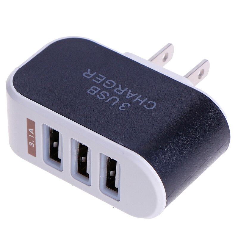 1 st. oplader 5v 3.1a drievoudige usb-poort muur thuis reizen ac mobiele snellader adapter us stekker benodigdheden: Zwart