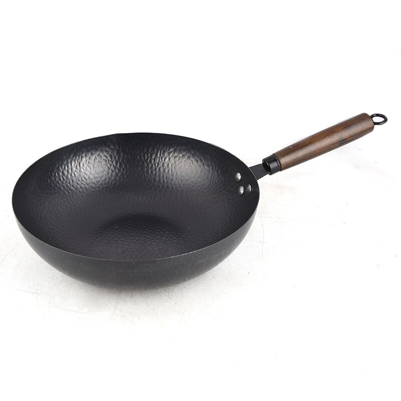 Sartén de inducción para Wok, 32cm, sin químicos, acero al carbono sartén para freír con mango de madera desmontable: Without cover