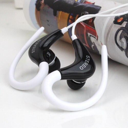 Oortelefoon stereo sport oortelefoon hoofdtelefoon handsfree oorhaak headset 3.5mm microfoon oordopjes voor alle telefoons: Wit