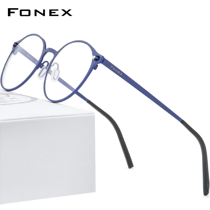 FONEX Pure Titanium Glasses Frame Women Retro Round Prescription Eyeglasses Men Antiskid Optical Screwless Eyewear 8530