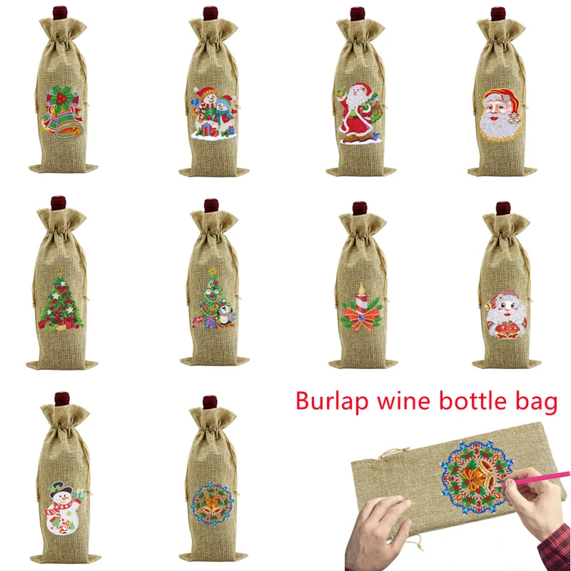 Couverture 5D pour bouteille de vin, sac, peinture diamant, dessin animé imprimé, verre de Champagne, bricolage, décoration de noël pour Table et maison