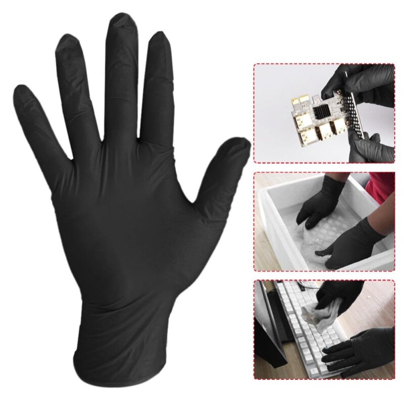 100 stk PVC/Nitril/Latex Handsker Engangshandsker til Rengøring Gummihandske til Arbejde/Laboratorium/Have S/M/L: Sort (nitril) / L