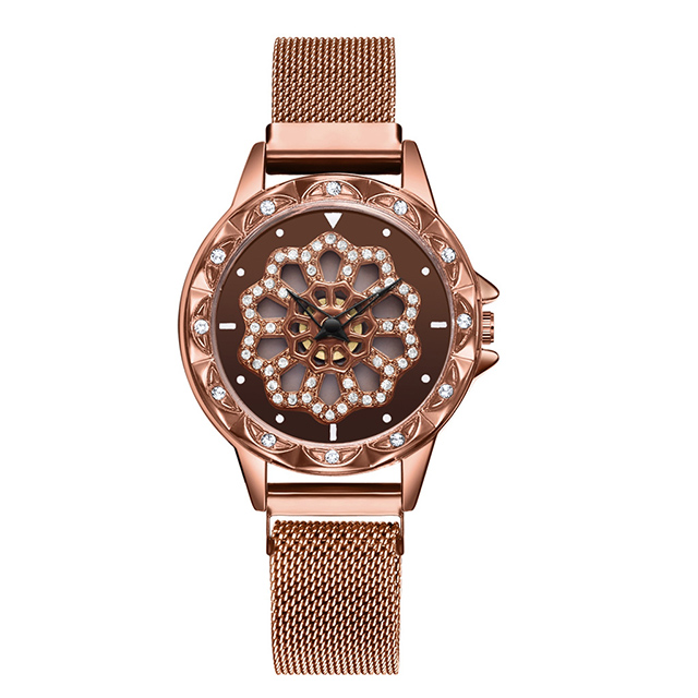 Kvinder armbåndsure kvinders roterende magnetiske heldige damer krystal kvarts armbåndsure reloj femenino: Brun