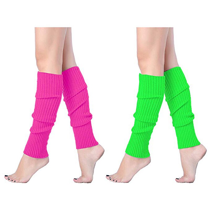 Dame dame fest benvarmere strikket neon dance 80s kostume 1980s benvarmere uv tutu sæt nederdel handsker ben