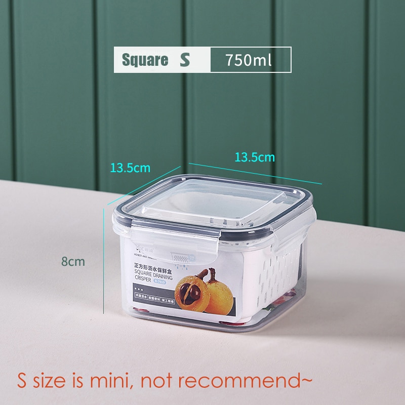 3PCS Kitchen Storage Basket Container Refrigerator Storage Box Fridge Fresh Kitchen Organizer Vegetable Fruit Boxes Drain Basket: NJG226C-750ML