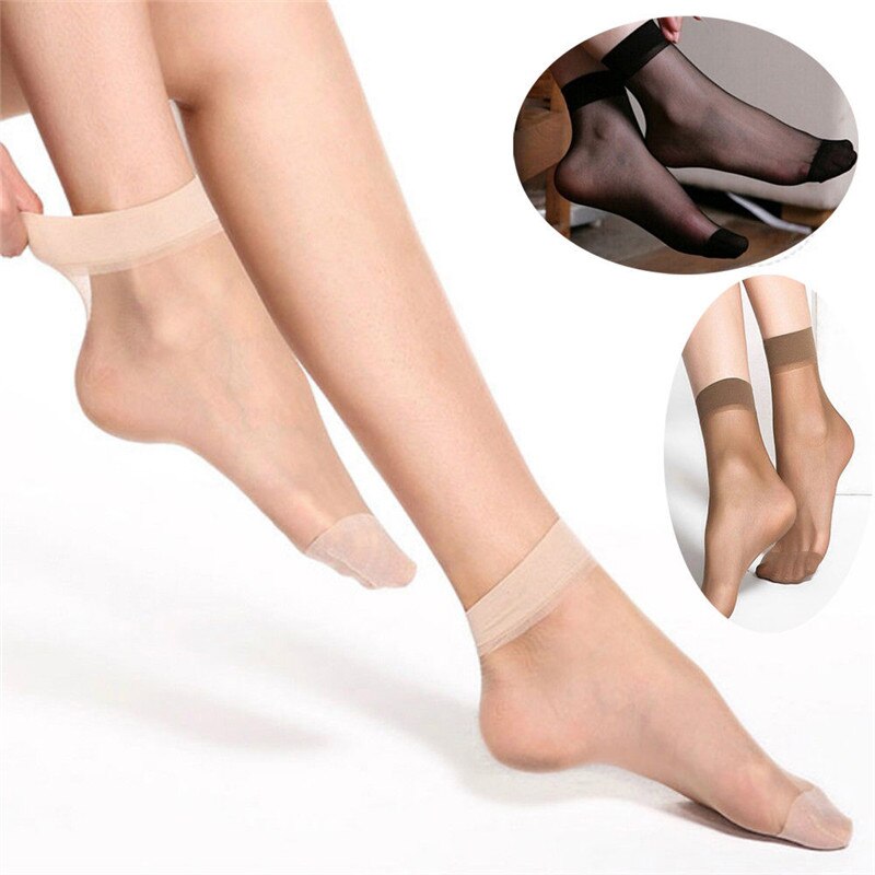 10 par kvinnor nylon elastisk kort ankel skira siden korta strumpor elastiska kort ankel skira bling bling glänsande siden korta strumpor