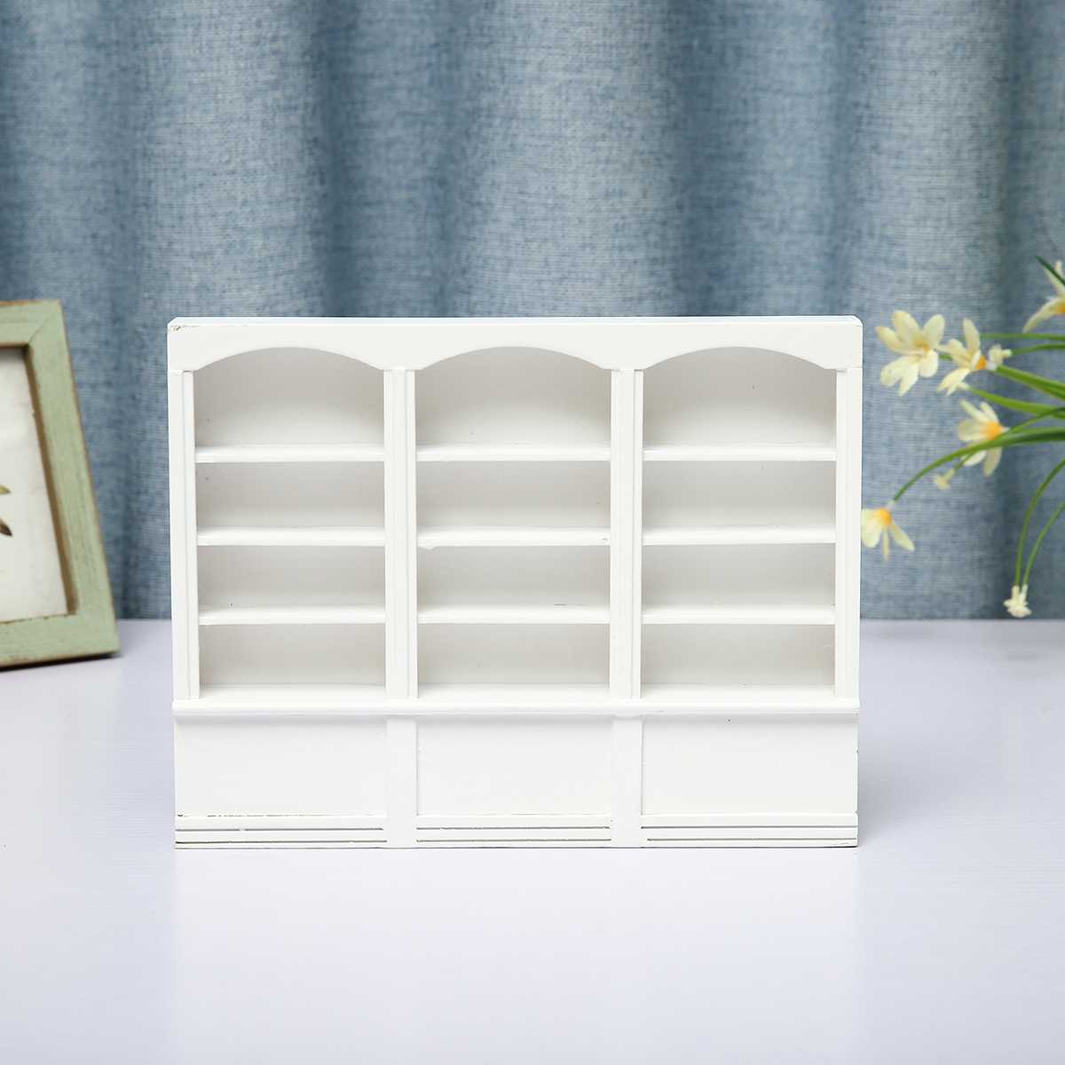 1:12 Multifunctionele boekenkast Poppenhuis Miniatuur Meubels Keuken Eetkamer Houten Kast Display Plank Wit 22.9x2.7x17.7 cm