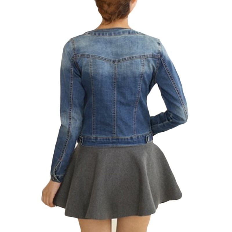 Vårhöst denimjacka kvinnor plus storlek långärmad jeansjacka dam o halsrockar jacka elastiska korta basrockar 4xl f670