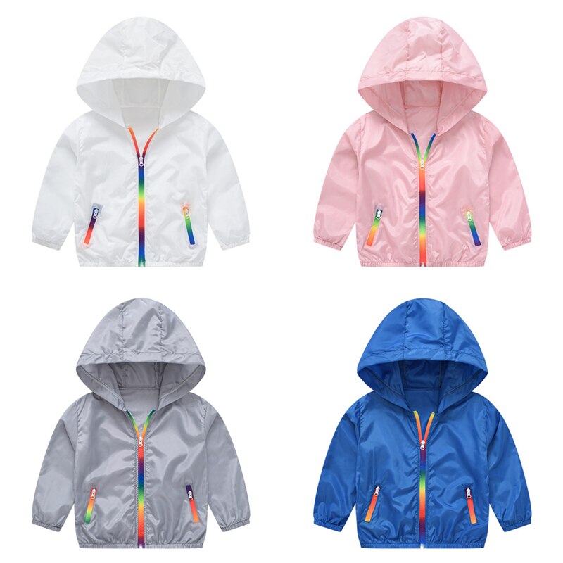 Children Toddler Sunscreen Jacket Thin Breathable light Sun Protective Outdoor Coat Hooded Anti-UV Summer Beach Clothes Rainbow
