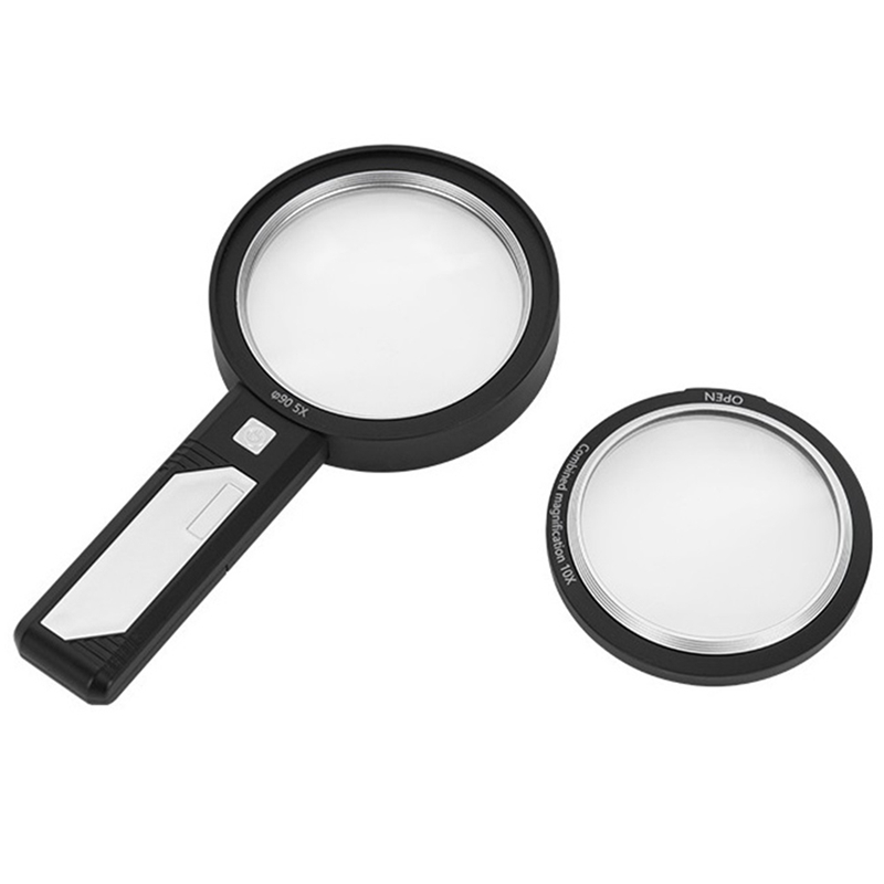 Handheld Reading Magnifier 5X 5X 10X Magnifier With Light 6 LED Lights 2 UV Lights Banknote Detector Light For Reading