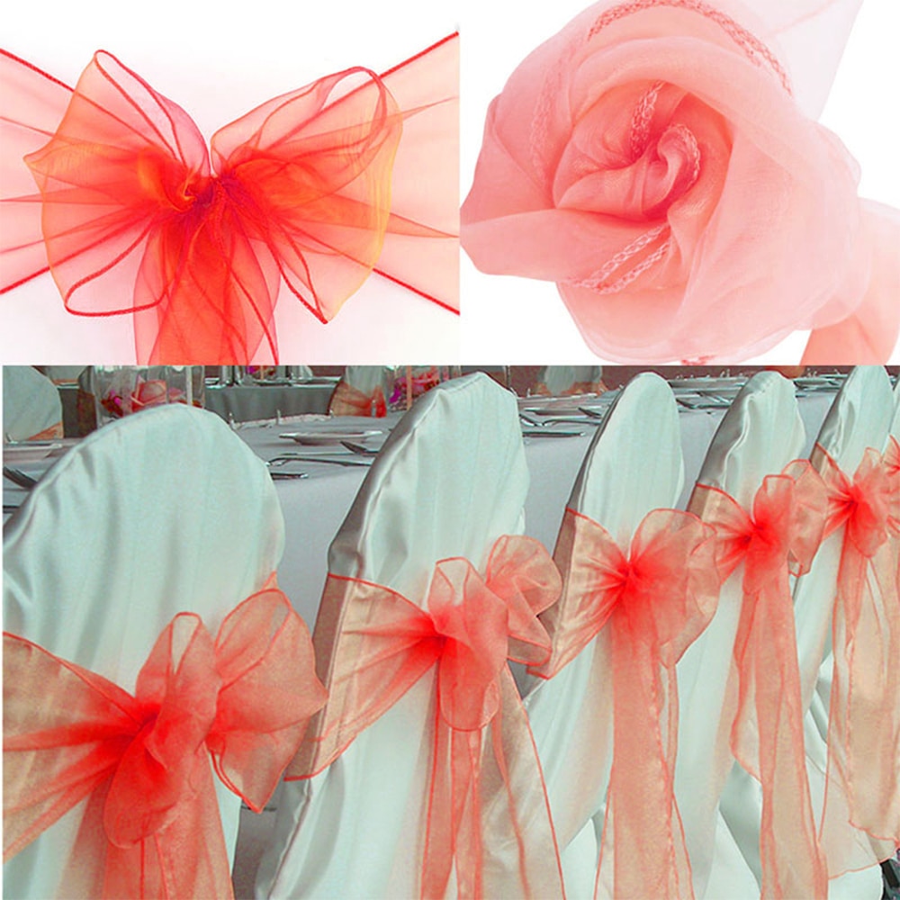 50 stücke Hochzeit Satin- Stuhl Schärpen Gold Hochzeit Stuhl Gürtel Band Organza BöGen Krawatte für Hochzeit Bankett Party-Veranstaltung Liefert pfirsich