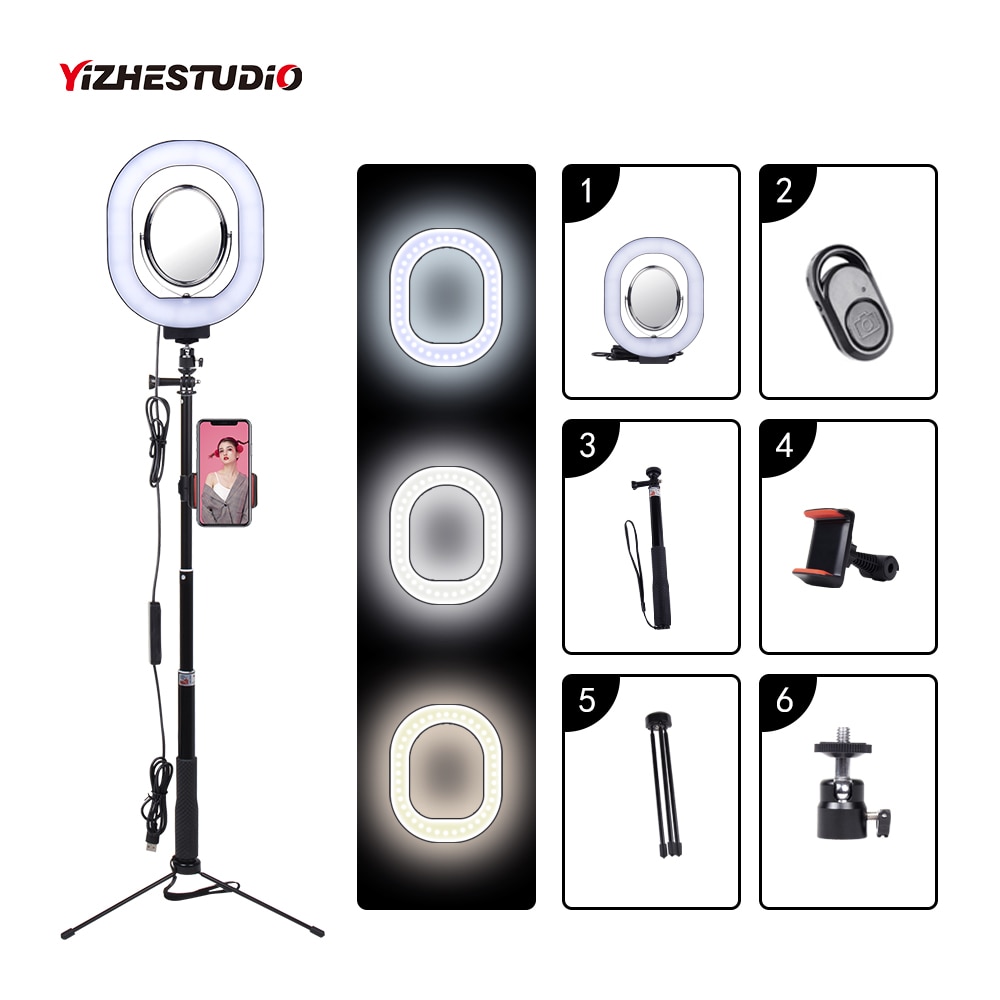 Yizhestudio 3500-5500k fotografia możliwość przyciemniania doprowadziło Selfie lampa pierścieniowa z uchwytem telefonu wtyczka USB statyw bezstopniowa lampa leddo smartfona
