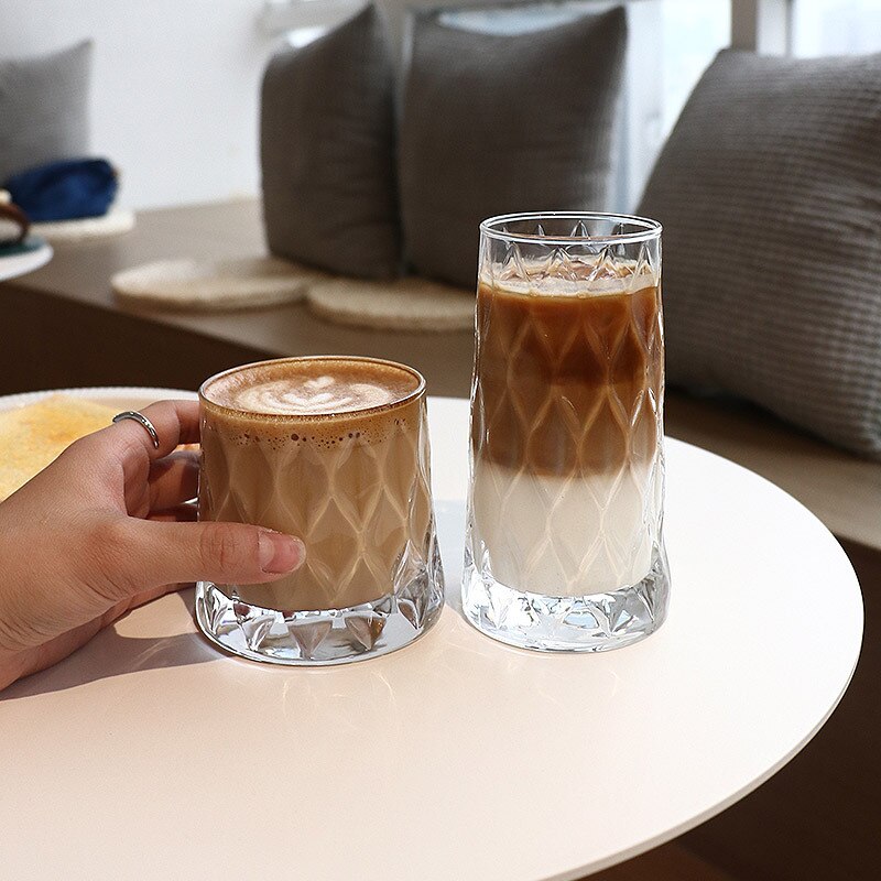 Ruit Transparant Glas Melk Kopjes Koffie Cup Theekopjes Drinkglazen Clear Cocktail Water Glaswerk Latte Sap Mokken