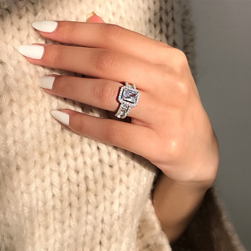 Luxury Rings For Women Trendy Square White Zircon Rings Female Jewelry Wedding Engagement Party Birthday