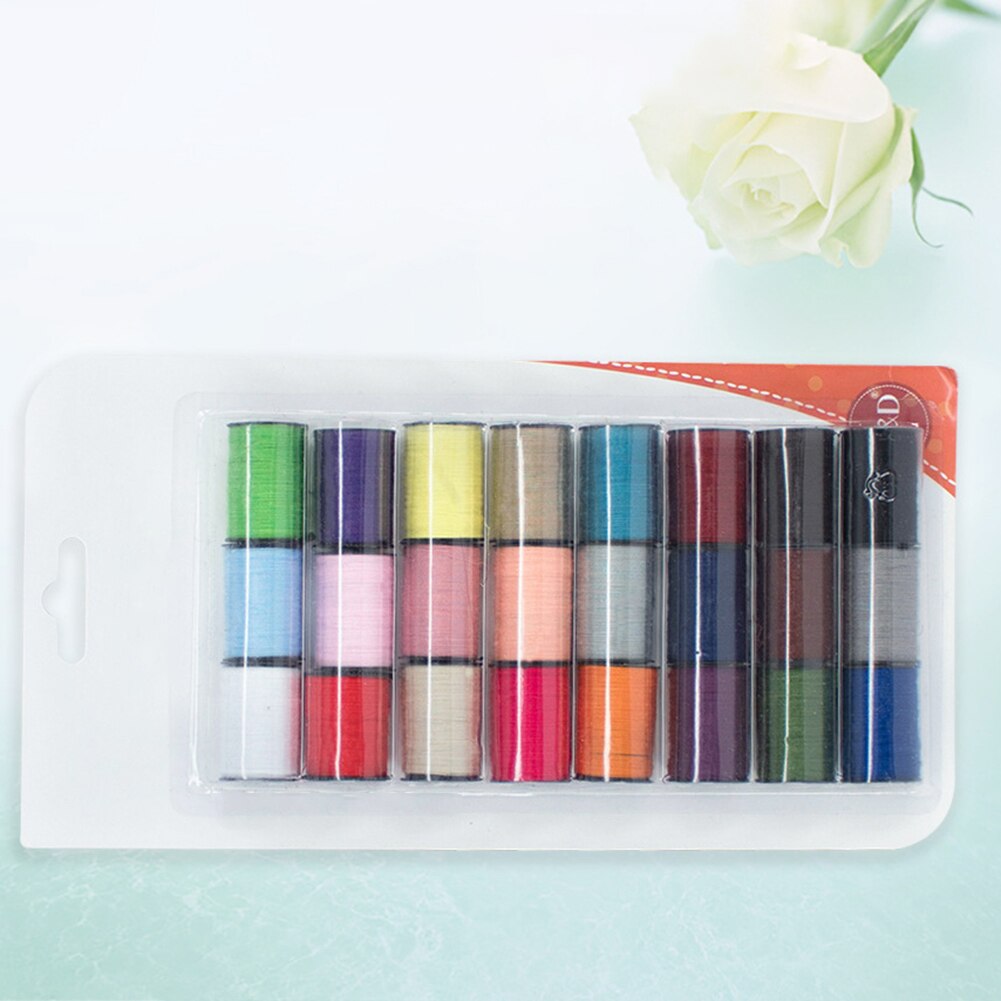 24Pcs Mixed Color Yarn Sewing Thread Household Needle DIY Roll Machine Handcraft Embroidery Sewing Thread Kit Accessories