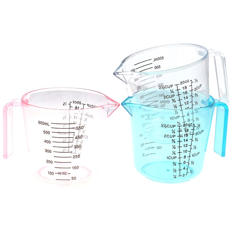 Taza medidora de plástico transparente, dispositivo de medición de 150/300/600ml, color rosa/azul/transparente, báscula transparente