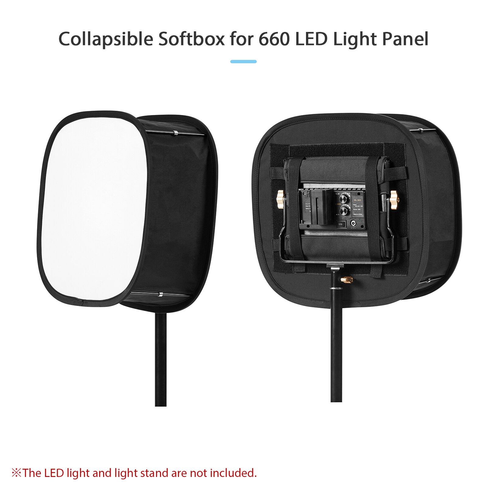 40x40cm Collapsible Softbox Diffuser for 660 LED Light Panels 21.5x18cm Opening with Fixing Strap for Studio Photography