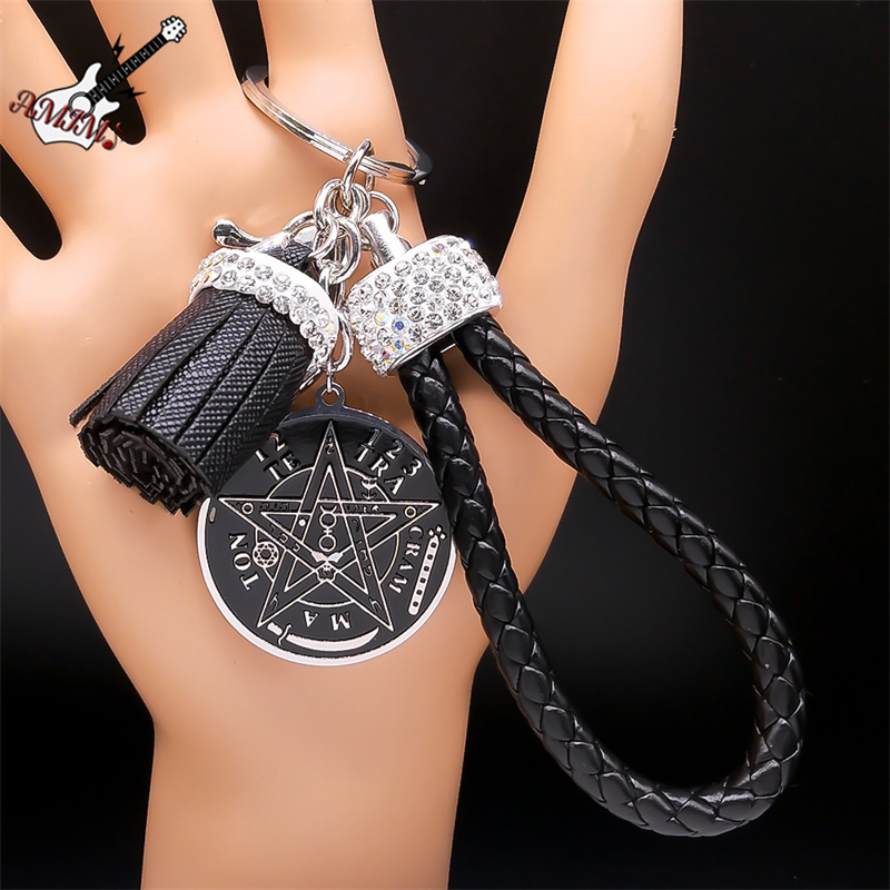 Stregoneria Tetragrammaton pentagramma portachiavi in acciaio inossidabile portachiavi per auto gioielli appesi Wicca pentacolo gioielli K948S06: Default Title