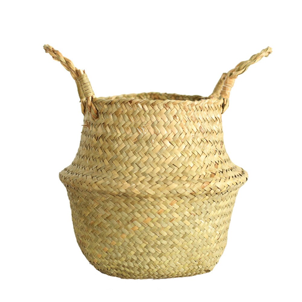 Handmade Seagrass Wicker Basket Plant Fiber Fabric Baskets Woven Basket Folding Basket Storage For Potted Plants Baskets #4: Beige