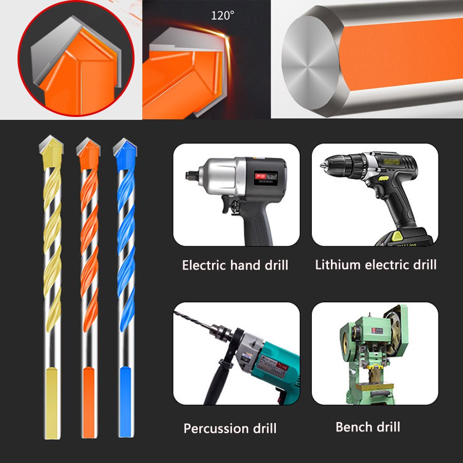 5 Pcs Ultimate Brill Bits Multi-Material Triangle Drill Bit Diamond Set for Tile Concrete Brick Glass Plastic Wood Stone