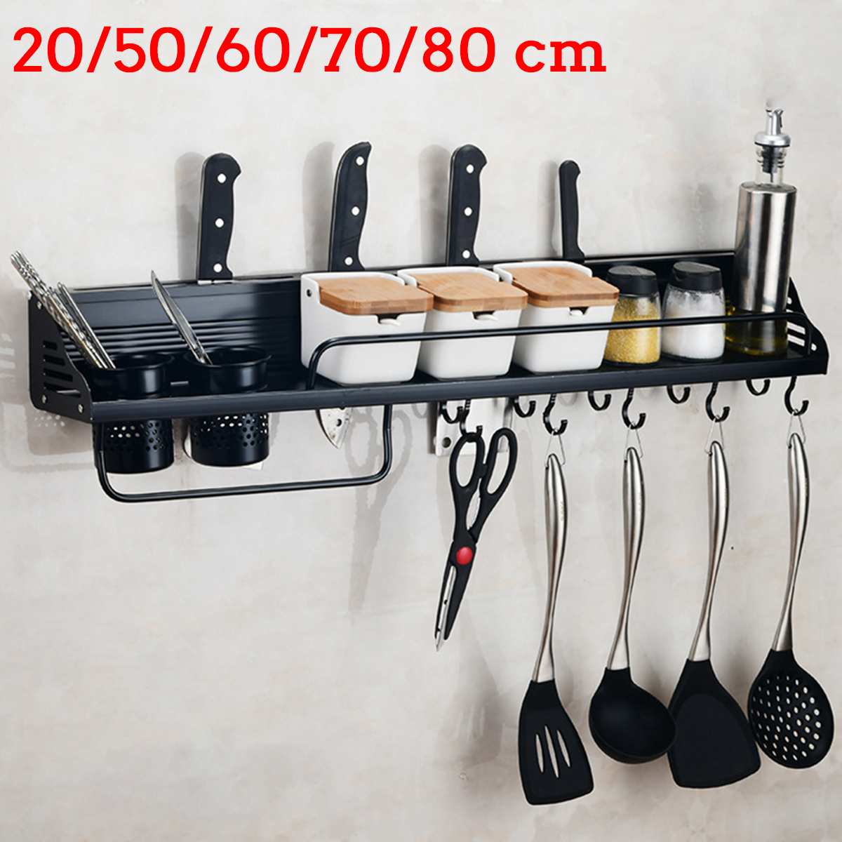 Wall-Mount Spice Racks Aluminum Kitchen Organizer Storage Shelves Utensil Spoon Hanger Hook Kitchen Gadgets Accessories Supplies
