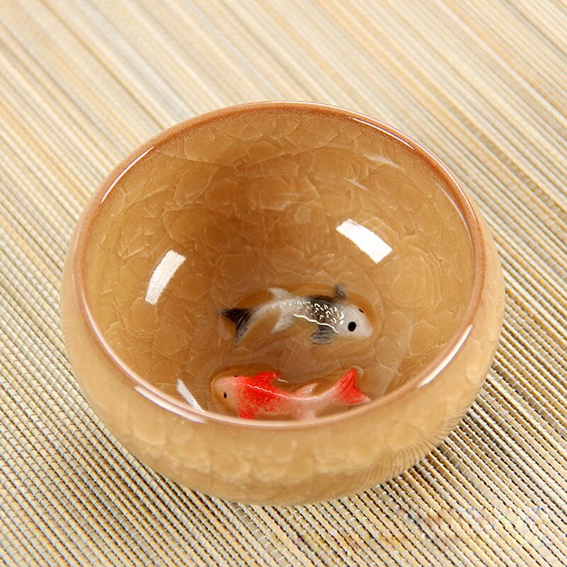 3D Ceramic double Fish China tea Cup,Kung Fu Tea Cup Set Crackle Glaze Travel Tea Bowl Chinese Porcelain Teacup Sets: 06