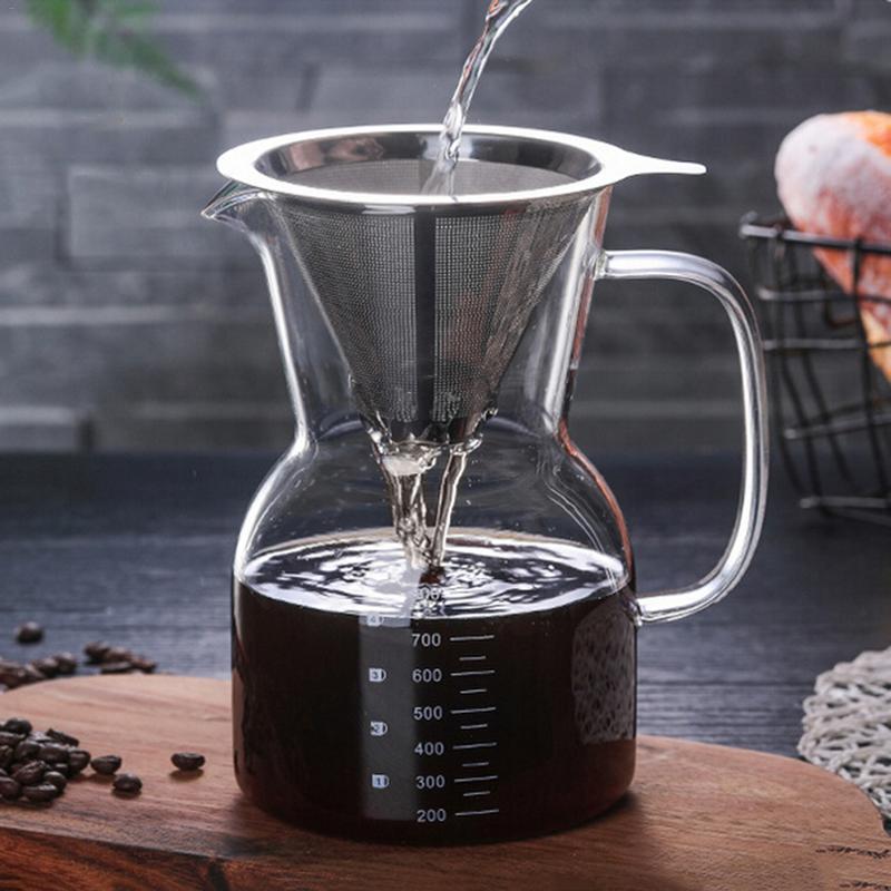 Glas kaffekedel med rustfrit stål filter dryp brygning chemex brewer kaffekande drypper barista hæld over kaffemaskine