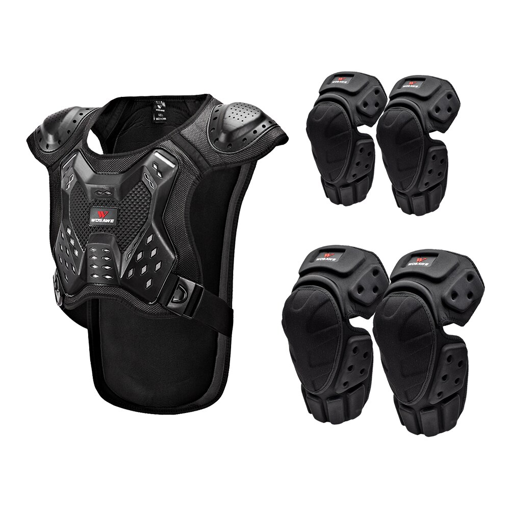 Wosawe Motorfiets Armor Vest Kniebeschermers Elleboogbeschermers Beschermende Gear Set Motocross Racing Off-Road Elleboog Pads Schaatsen Bescherming