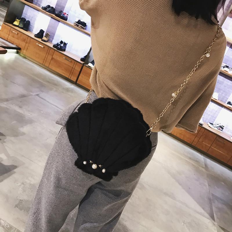 Lovely Seashells Shape Mini Crossbody Bag For Women Lady Girl PU Leather Plush Bag Chain Lolita Small Messenger Bags