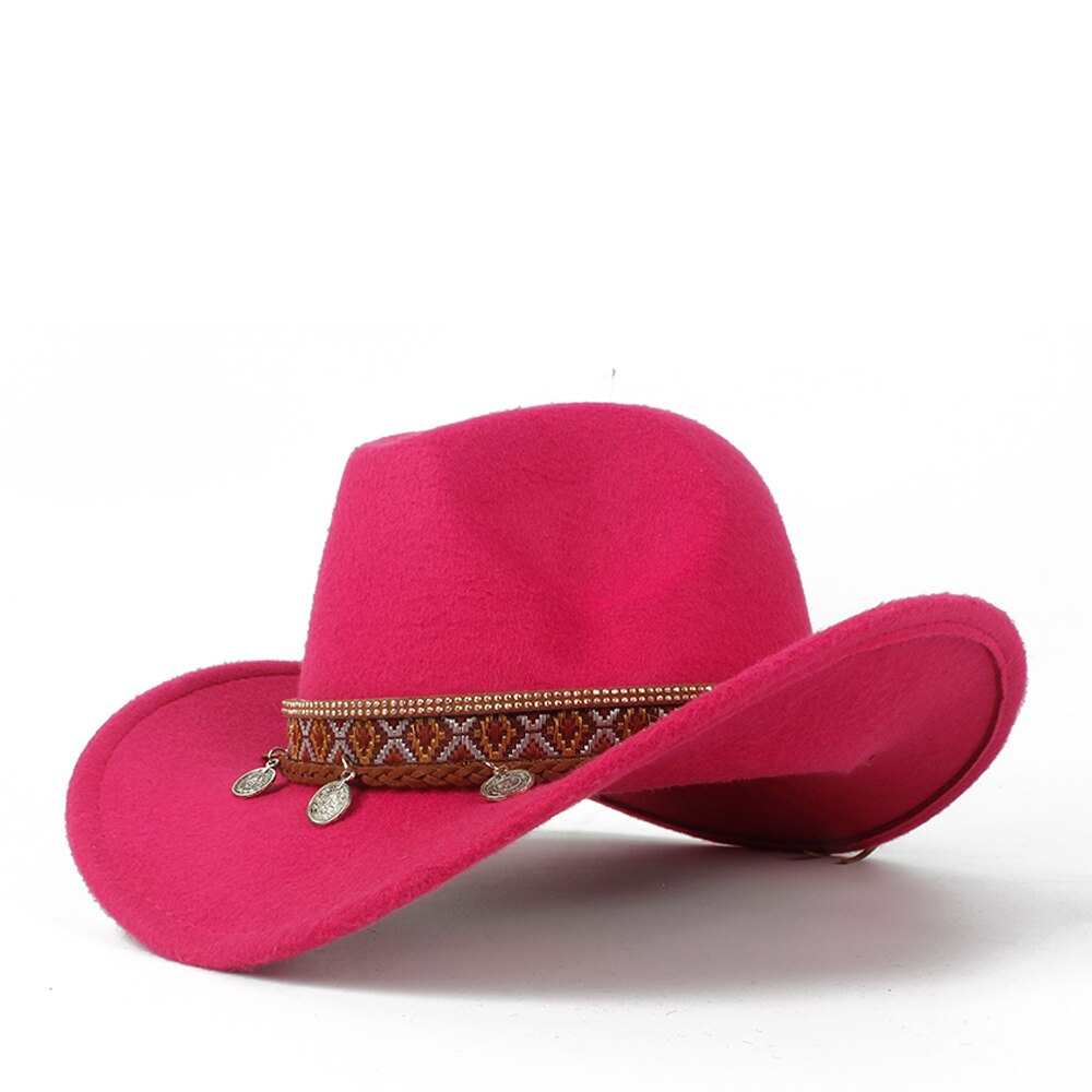 Western Cowboy Hoed Voor Kind Roll-up Rand Jongen Meisje Tovenaar Outblack Sombrero Hombre Jazz Cap Maat 52 -54: Rose red