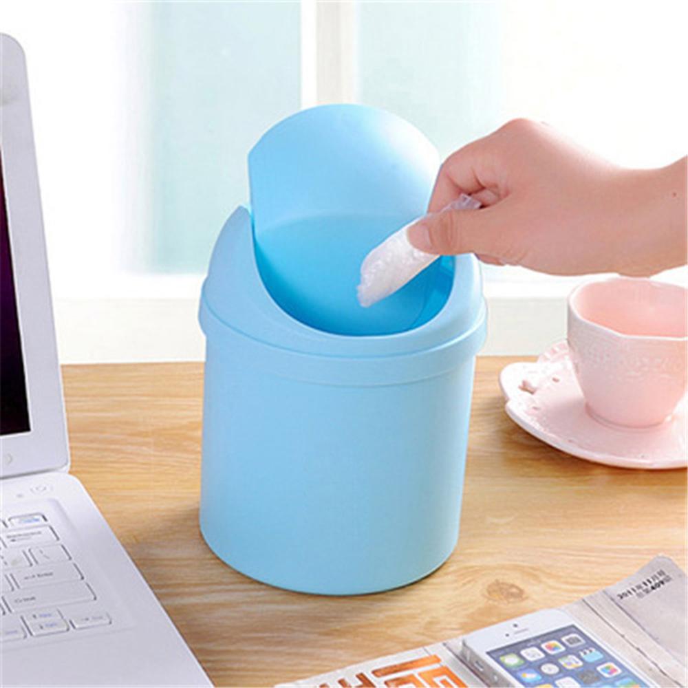 Mini Poubelle Trash Can Dustbin Desktop Garbage Basket Plastic Office Table Trash Waste Bin With Lid Sundries Barrel Box L35