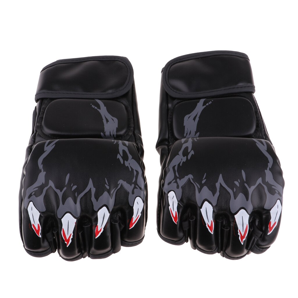 Gants de boxe à demi-doigts MMA, mitaines de combat sans doigts: Black1