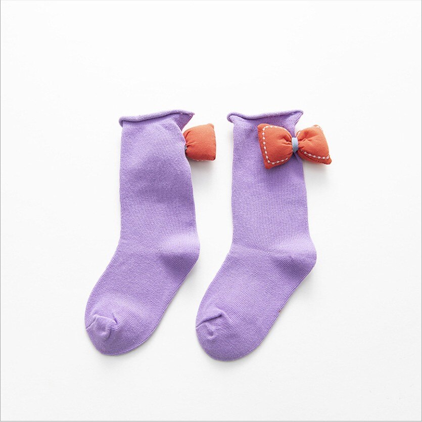 Kinderen Meisjes Mode Strik Sokken Eenvoudige Stijlvolle Sokken Effen Kleur Comfortabele Sokken Voor Kinderen Baby Meisjes