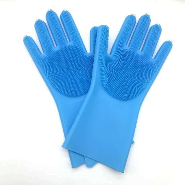 Pas mal mains magique Silicone brosse à vaisselle vaisselle éponge gommage gants fait cuisine nettoyage 1 paire: Bleu