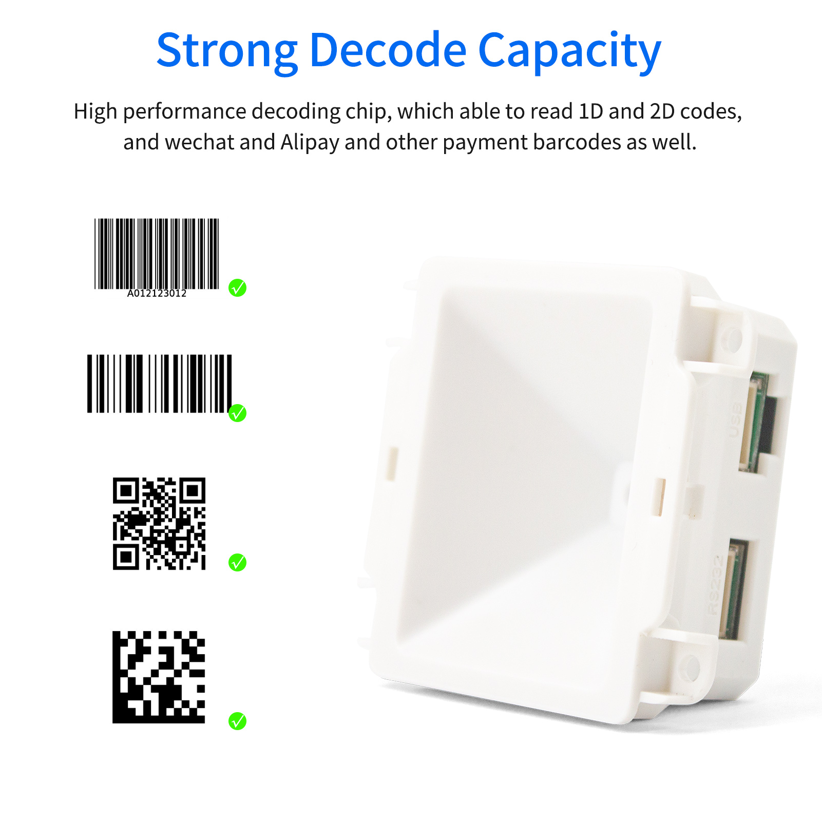 Embedded 1D 2D Barcode Scanner QR Bar Code Reader Module Scanner USB Connection for Gate Machine Tickets Checking Mobile Payment