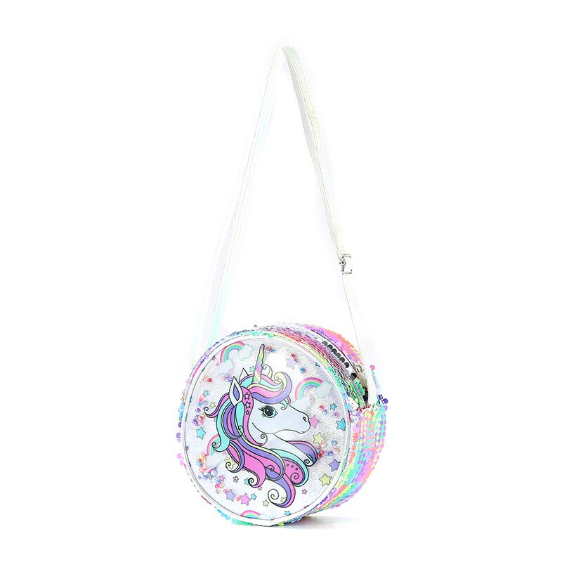 Mini-Kupplung für freundlicher, süße, glitzernde pailletten-umhängetaschen für kleine mädchen, einhorn-handtaschen und geldbörsen mit Karikatur-motiven, Baby-münzbeutel: Weiß