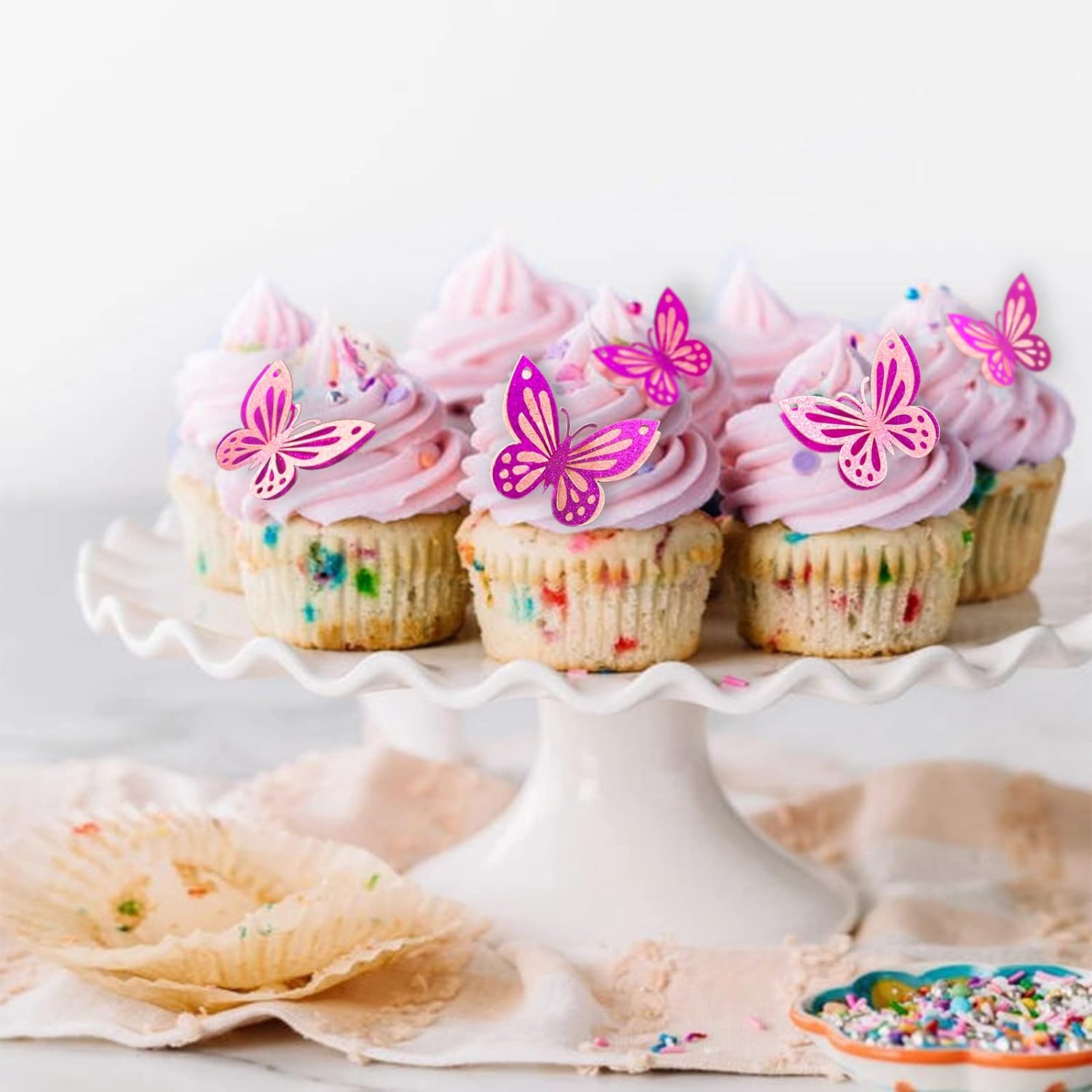 13 Uds. De adornos para tarta de mariposa 3D de color rosa intenso, adorno para magdalenas para niñas y mujeres, adorno para tarta de feliz cumpleaños, decoración para tarta de cumpleaños