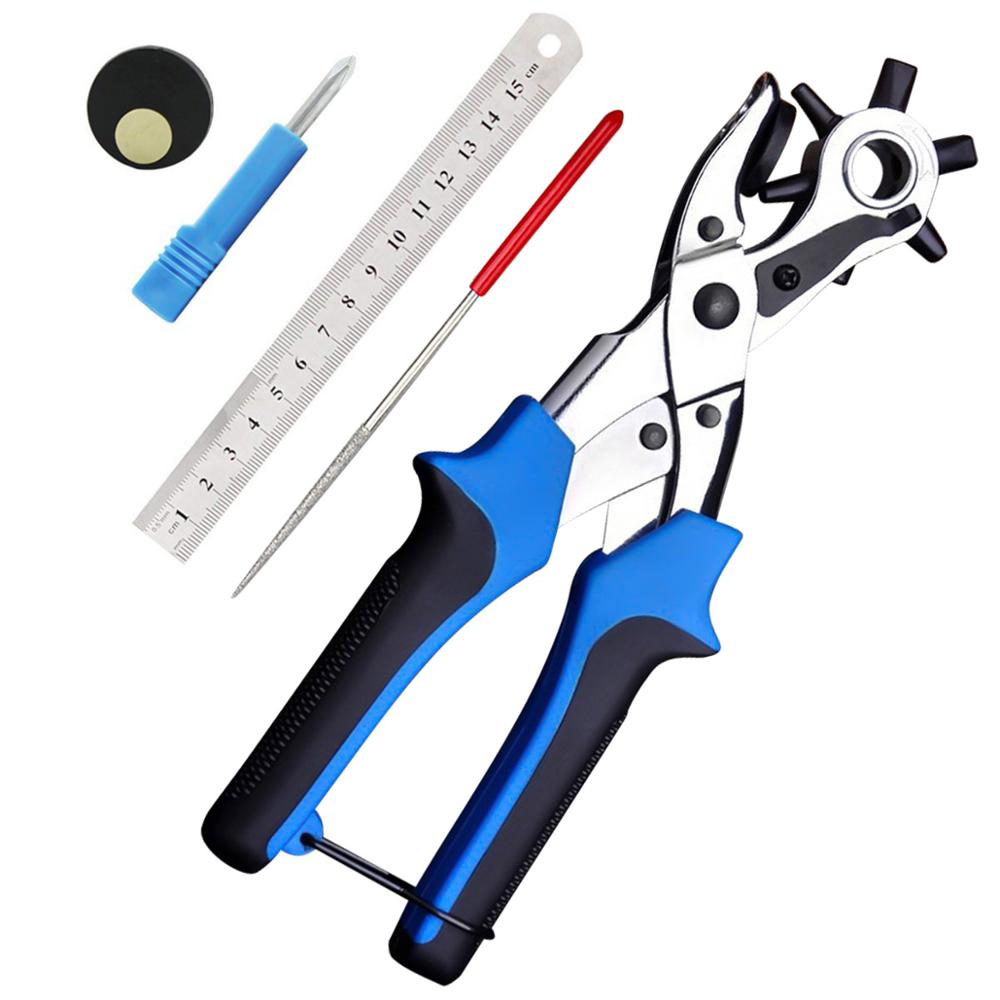 Stansetang hul stansemaskine rundt hul perforator værktøj gør hul stansemaskine til urbånd kort læderbælte: Blå