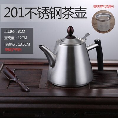 304 stainless steel teapot thickening household flat bottom electromagnetic furnace Kung Fu making tea pot boiler kettle 1.2L: 201 with net