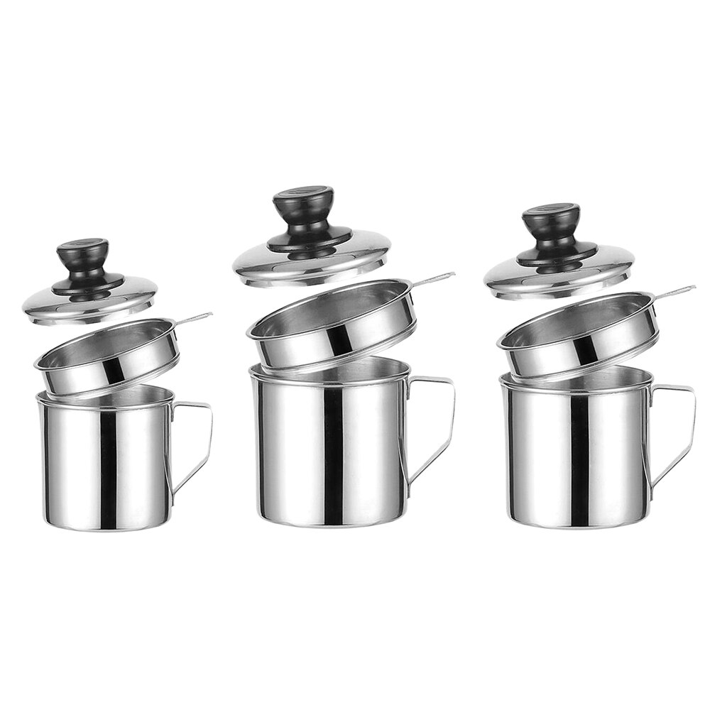 Rustfritt stål bacon fettbeholder med separator bacon separator og holder, kjøkkenverktøy i alle 3 størrelser