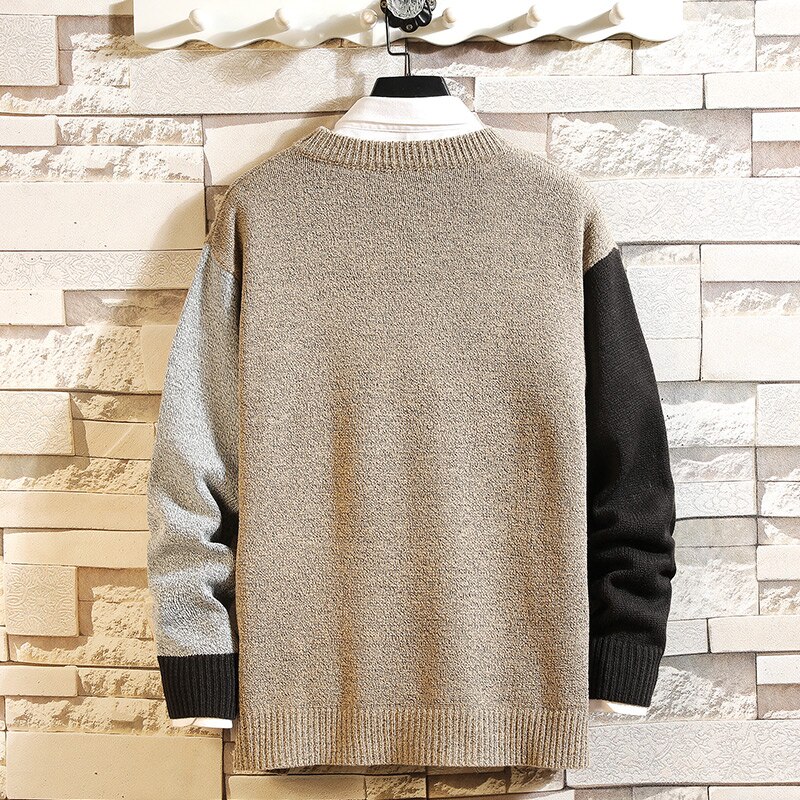 Sweaters Patchwork Men'S Long Sleeves Autumn Winter Pullover Knitted O-Neck Plus OverSized 5XL