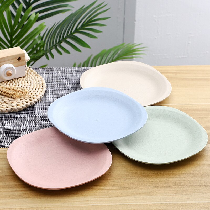 Vajilla paja trigo reutilizable, vajilla para el hogar, plato de sopa y ensalada para niños y adultos, juego de vajilla redonda, platos de lechuga, blanco: 18.5cmColor mixingx4