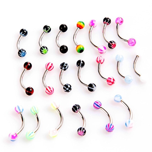 20pcs Colorful Stainless Steel Ball Barbell Curved Eyebrow Rings Bars Tragus Piercing