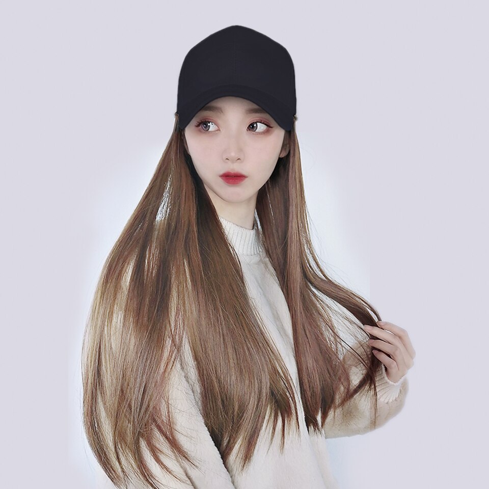 Extensión de gorro de béisbol para mujer, peluca sintética de 60cm, resistente al calor y a altas temperaturas, empalme sin costuras, peluca de sombrero integrada: YSM9077-H-2-30